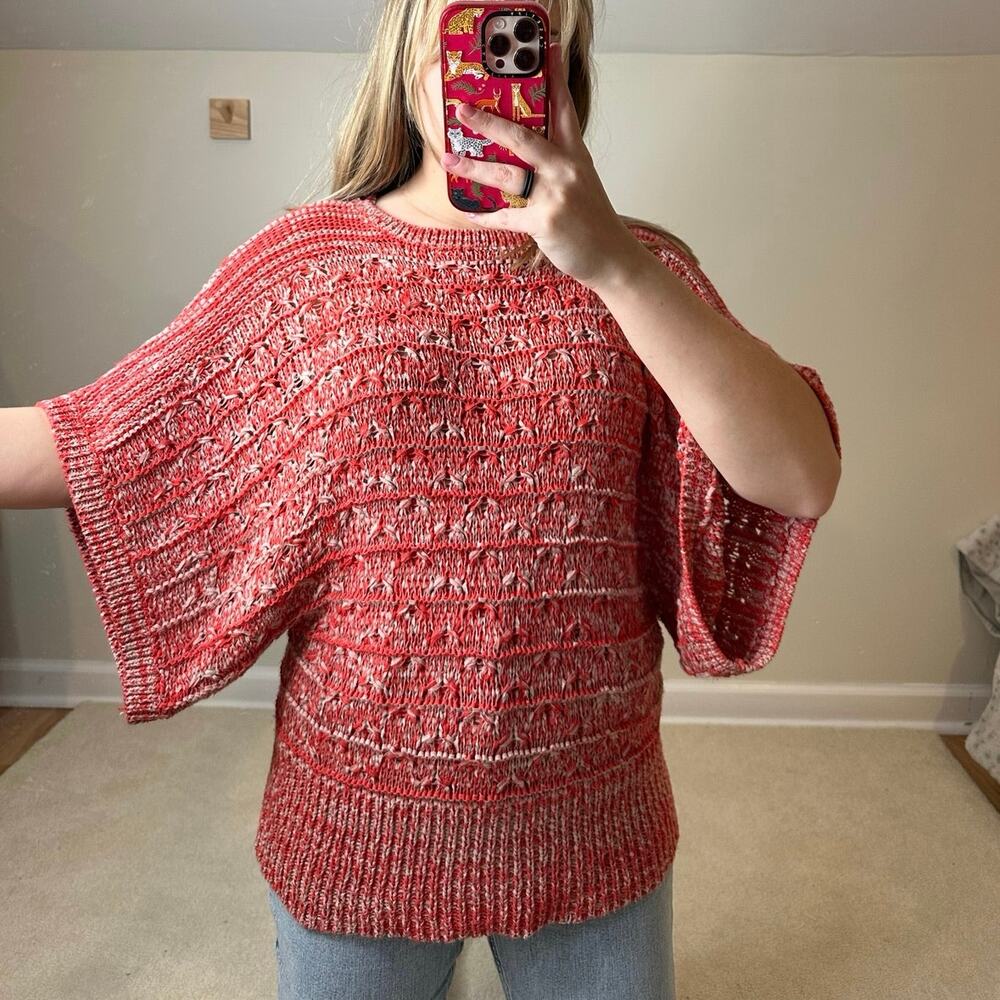 BCBG Maxazria: Red and Tab Marled Knit Sweater